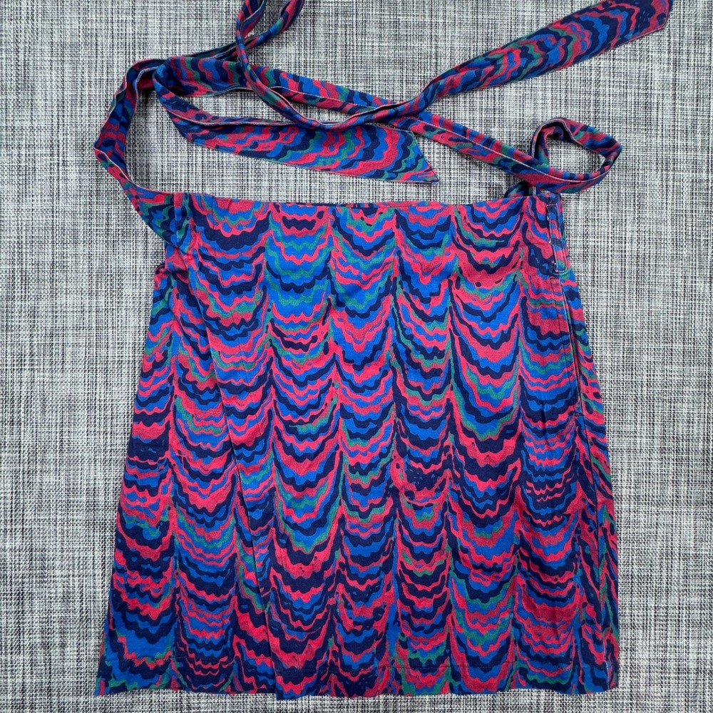 Porridge Anthropologie Womens Small Wrap Skirt Blue Pink Cotton Blend Wave Print